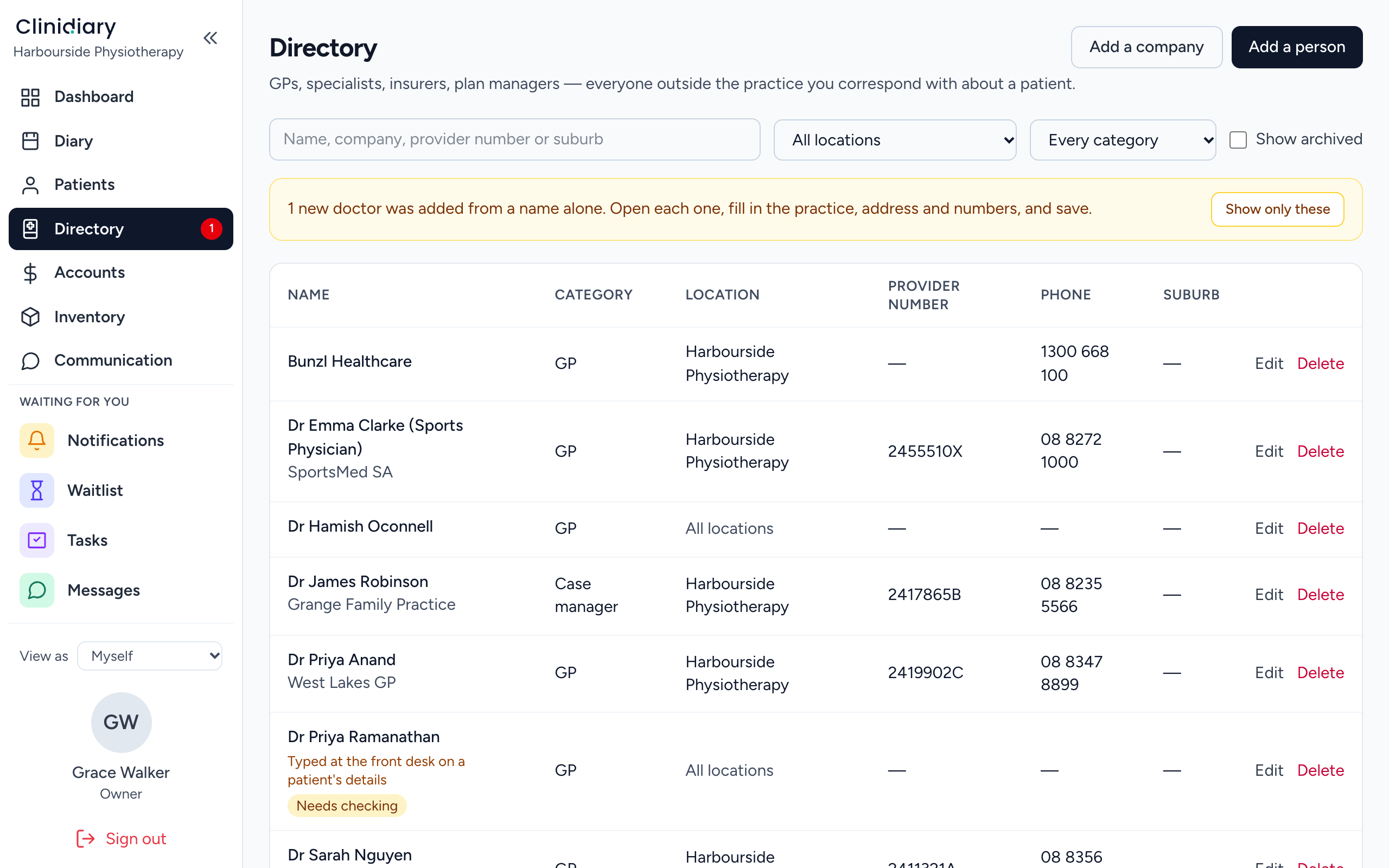 The Directory, with each referrer's details in one place